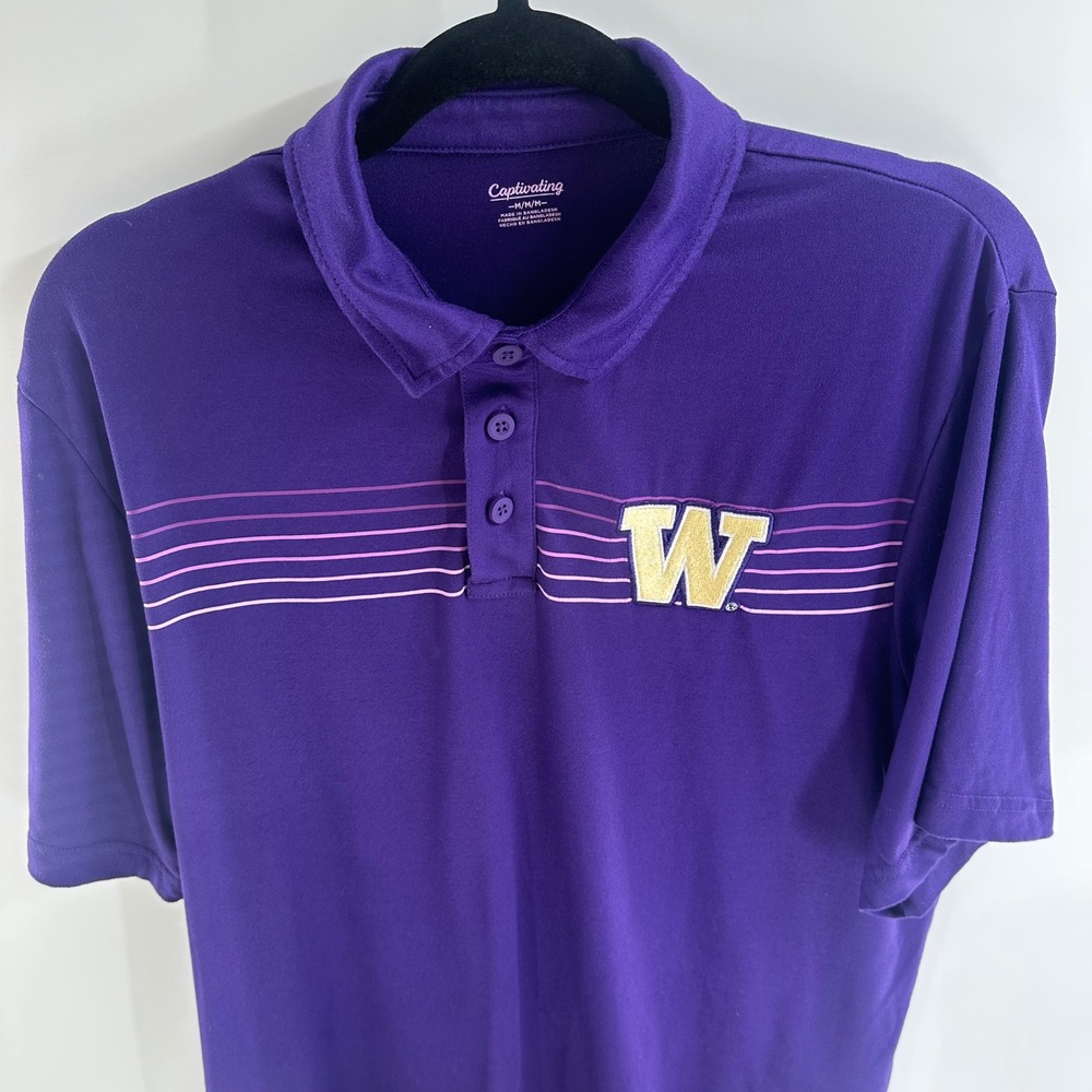 Washington Huskies Captivating Polo Shirt  Purple Gold Striped Men's‎ M